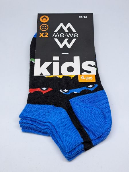 Εικόνα της 2 Pack Me-We Κοντές Παιδικές Κάλτσες Μαύρες/Μπλε Φτέρνα Με Αυτοκίνητα.