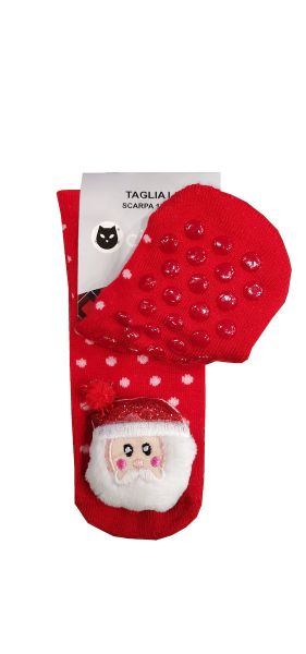 Εικόνα της Ciocca Κόκκινες παιδικές Χριστουγεννιάτικες κάλτσες με πατουσάκια σιλικόνης "Άγιος Βασίλης."