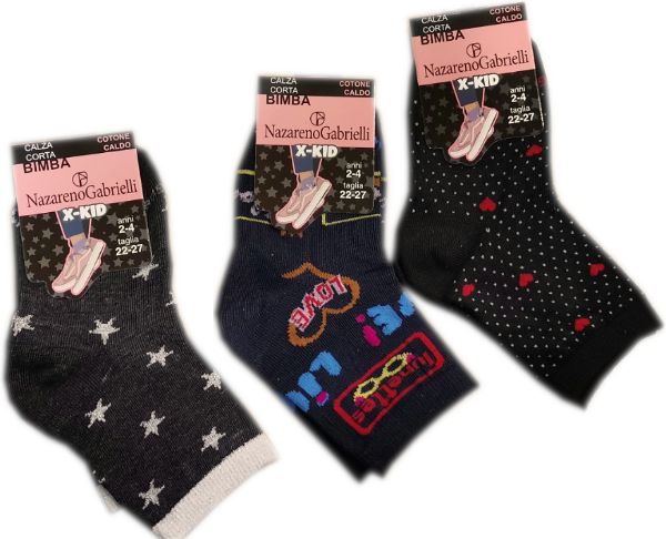Εικόνα της 3 Ζεύγη Nazareno Gabrielli κοριτσίστικες κάλτσες με σχέδια μπλε/γκρι/μαύρες.