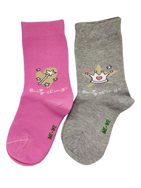 Εικόνα της 2 Pack Me-We γκρι/φούξια παιδικές κάλτσες με σχέδιο.