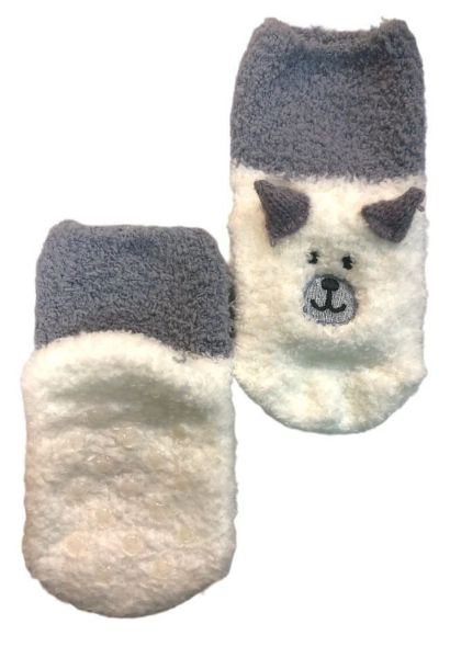 Εικόνα της Ider γκρι παιδικές Χριστουγεννιάτικες κάλτσες με πατουσάκια σιλικόνης και σχέδιο αρκουδάκι.