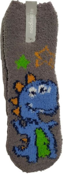 Εικόνα της Παιδικές κάλτσες φλις χνουδωτές. Γκρι με σχέδιο και πατουσάκια σιλικόνης από κάτω.