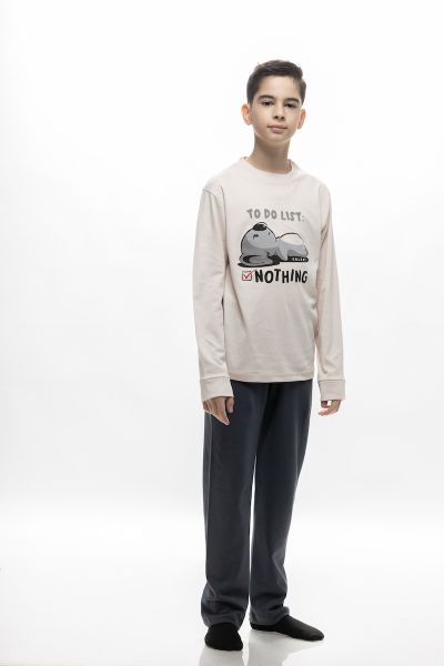 Εικόνα της Galaxy Βαμβακέρες Εκρού/Ανθρακί Παιδικές Πιτζάμες Unisex.