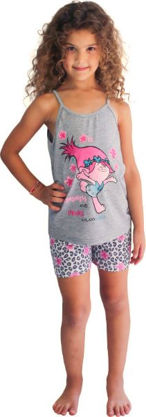 Εικόνα της Παιδική κοριτσίστικη πιτζάμα. Γκρι μπλούζα με ραντάκι. Λεοπάρ σοτρς.