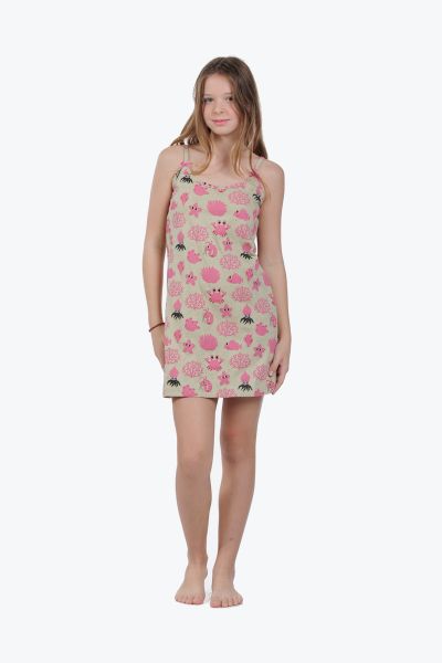 Εικόνα της Mei εμπριμέ βαμβακερό λαδί παιδικό νυχτικό με ράντα.