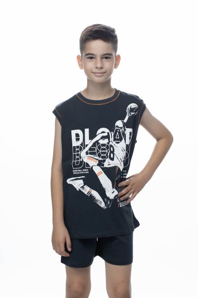 Εικόνα της Galaxy Βαμβακερή Ανθρακί Αμάνικη Παιδική Πιτζάμα.