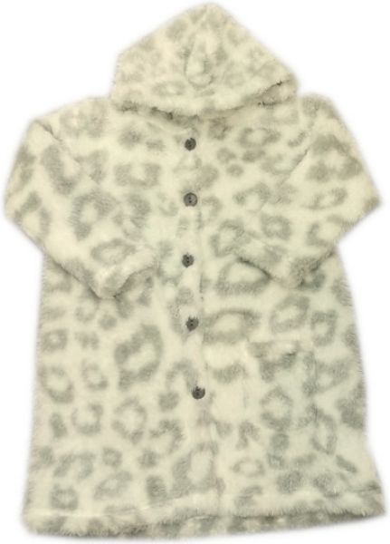 Εικόνα της Jeannette Εκρού/Γκρι λεοπάρ κουμπωτή παιδική ρόμπα φλις, με κουκούλα.