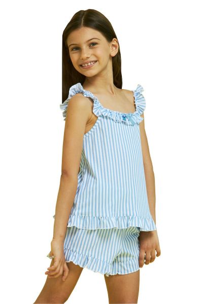 Εικόνα της Noidinotte βαμβακερό ριγέ baby doll άσπρο/σιέλ.