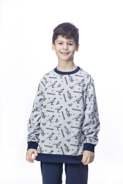 Εικόνα της Galaxy γκρι/μπλε φούτερ παιδική πιτζάμα με δεινόσαυρους.