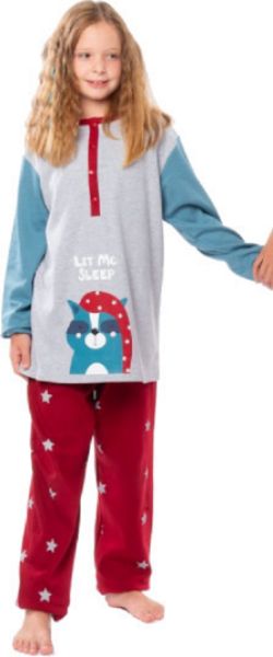 Εικόνα της Mei Παιδική κοριτσίστικη πιτζάμα γκρι/μπορντό(93% βαμβάκι-7% Polyester).