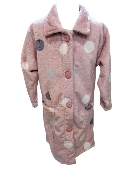 Εικόνα της Passion ροζ πουά κουμπωτή φλις παιδική ρόμπα.