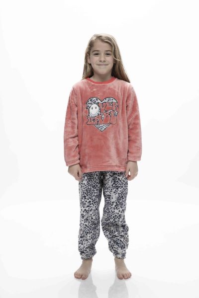 Εικόνα της Galaxy fleece κοραλί/λεοπάρ παιδική πιτζάμα.