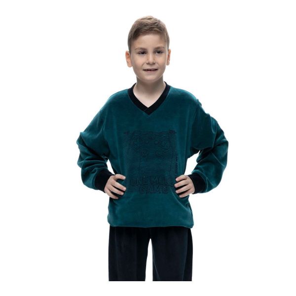 Εικόνα της Galaxy Παιδική Πιτζάμα Πετρόλ Βελούδινη GAW23-138-17