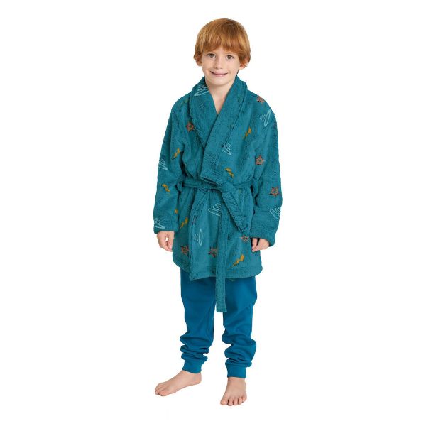 Εικόνα της Muydemi πετρόλ φλις σταυρωτή παιδική ρόμπα.