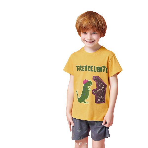 Εικόνα της Muydemi βαμβακερή παιδική πιτζάμα μουσταρδί/χακί.