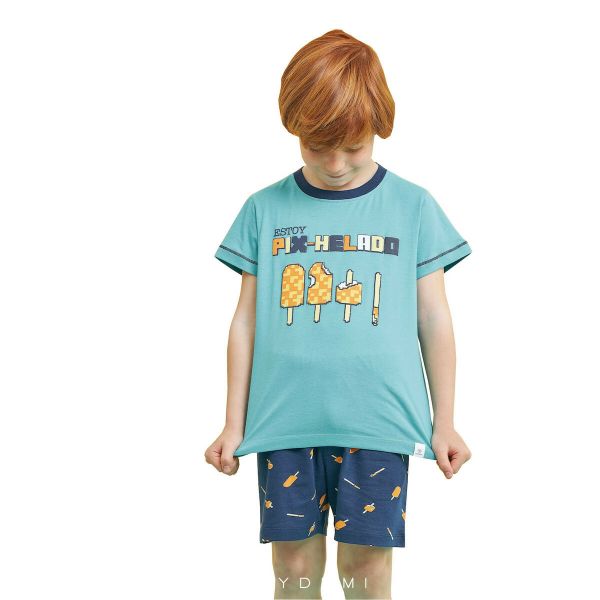 Εικόνα της Muydemi βαμβακερή τιρκουάζ/μπλε παιδική πιτζάμα με σχέδιο.