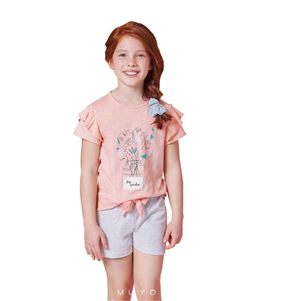 Εικόνα της Muydemi βαμβακερή σομόν/γκρι παιδική πιτζάμα.