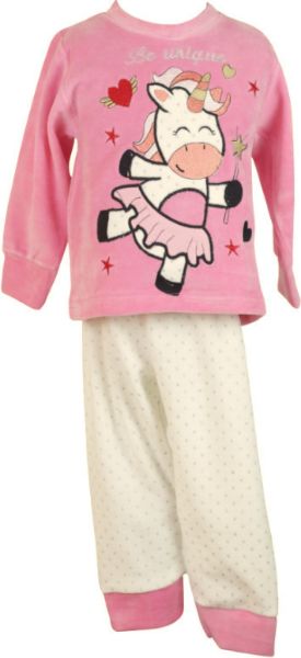 Εικόνα της Bebe κοριτσίστικη βελούδινη πιτζάμα ροζ/λευκή (100% βαμβάκι).