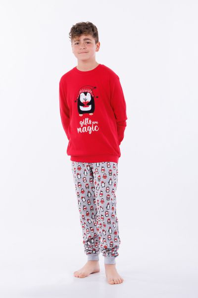 Εικόνα της Mei βαμβακερή κόκκινη παιδική πιτζάμα.