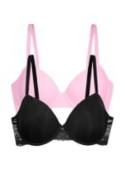 Εικόνα της 2Pack Dorina Σουτιέν Willa Μαύρο/Ροζ Με Μπανέλες & Ενίσχυση.