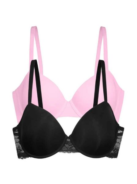 Εικόνα της 2Pack Dorina Σουτιέν Willa Μαύρο/Ροζ Με Μπανέλες & Ενίσχυση.