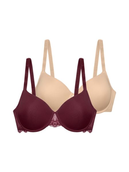 Εικόνα της 2Pack Dorina Lorena Bra Μπορντό/Μπεζ Με Μπανέλες & Ελαφριά Επένδυση.