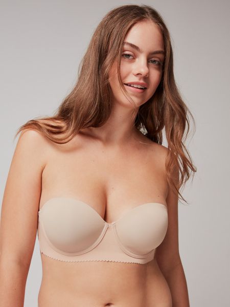 Εικόνα της Gisela undies Microfiber μπεζ σουτιέν strapless, με μπανέλα και ελαφριά επένδυση.