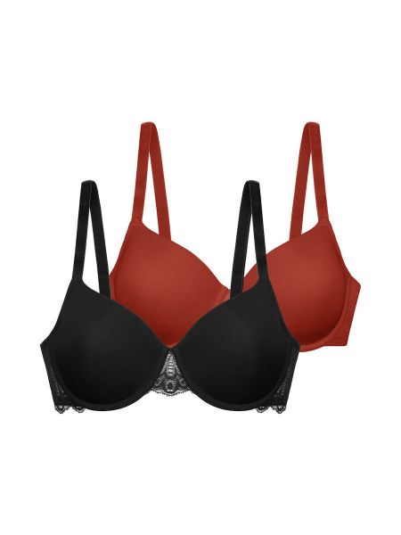 Εικόνα της 2Pack Dorina Lorena Bra Μαύρο/Κεραμιδί Με Μπανέλες & Ελαφριά Επένδυση.
