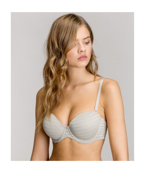 Εικόνα της Gisela Strapless Μπεζ Ριγέ Με Μπανέλες & Ελαφριά Επένδυση.