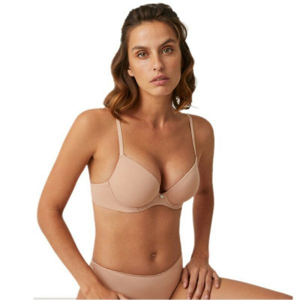 Εικόνα της Ysabel Mora Double push-up μπεζ σουτιέν με μπανέλα και ενίσχυση.