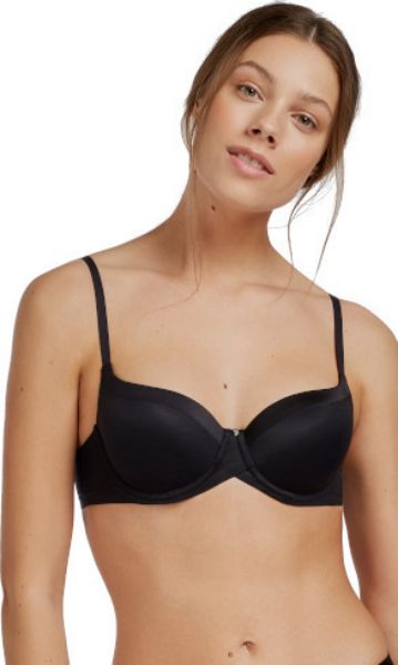 Εικόνα της Μαύρο γυναικείο σουτιέν με μπανέλα και ελαφριά επένδυση. Επιπλέον κλιπς στις ράντες,για να γίνονται χιαστί.