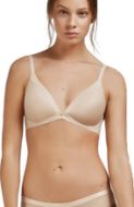 Εικόνα της Μπεζ γυναικείο σουτιέν τριγωνάκι χωρίς μπανέλα, με ελαφριά επένδυση. Επιπλέον κλιπς στις ράντες,για να γίνονται χιαστί.