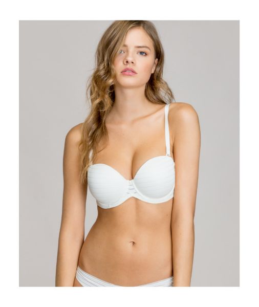 Εικόνα της Gisela Strapless Ιβουάρ Ριγέ Με Μπανέλες & Ελαφριά Επένδυση.