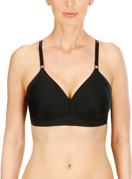 Εικόνα της Μαύρο γυναικείο σουτιέν. Χωρίς μπανέλα, με ελαφριά επένδυση. Φαρδιά, μαλακά πλαϊνά χωρίς ραφές. Ρυθμιζόμενες ράντες.