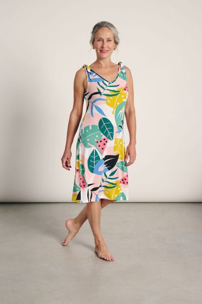 Εικόνα της Muydemi Rayon Λευκό Εμπριμέ Αμάνικο Φόρεμα.