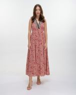 Εικόνα της Ble Resort Collection Κόκκινο/Μπεζ Εμπριμέ Αμάνικο Φόρεμα.