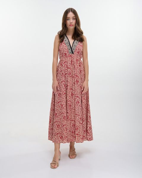 Εικόνα της Ble Resort Collection Κόκκινο/Μπεζ Εμπριμέ Αμάνικο Φόρεμα.