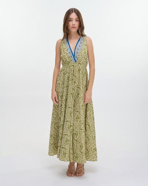 Εικόνα της Ble Resort Collection Λαδί Αμάνικο Μακρύ Φόρεμα.