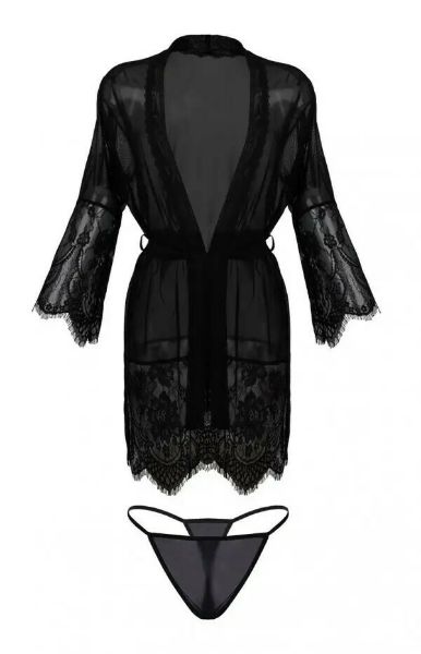 Εικόνα της Dkaren μαύρη see through ρόμπα με δαντέλα & string.