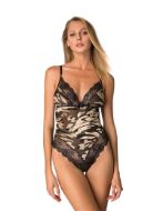 Εικόνα της Milena by Paris 2462 Κορμάκι με Δαντέλα & Βελούδινο Χρυσό Print Μαύρο