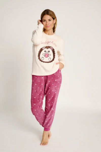 Εικόνα της Muydemi Fleece Εκρού/Μπορντό Γυναικεία Πιτζάμα.
