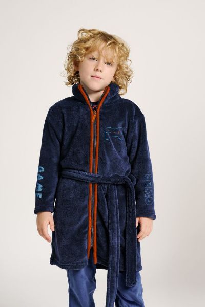 Εικόνα της Muydemi Fleece Μπλε Εφηβική Ρόμπα Με Φερμουάρ & Ζώνη.