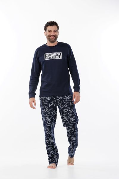 Εικόνα της Mei Βαμβακερές Ανδρικές Μπλε Πιτζάμες.