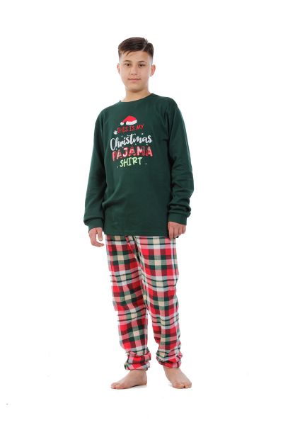 Εικόνα της Mei Unisex Βαμβακερές Παιδικές Πιτζάμες Πράσινες Καρό.