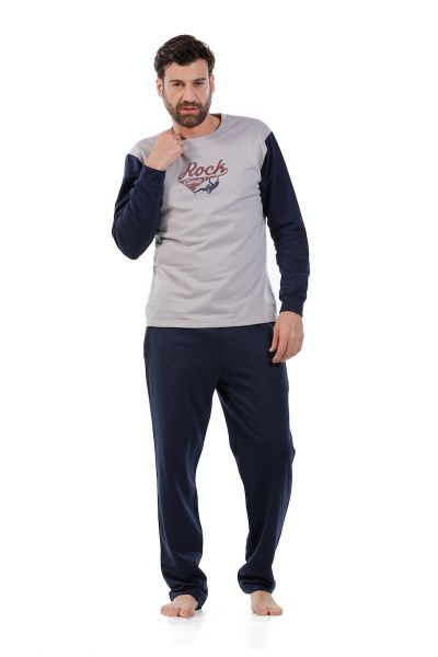 Εικόνα της Mei Βαμβακερές Φούτερ Ανδρικές Πιτζάμες Γκρι/Μπλε.