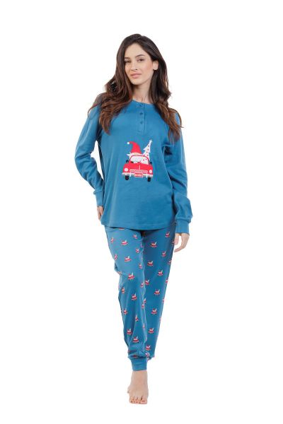 Εικόνα της Mei Βαμβακερές Γυναικείες  Πιτζάμες Πετρόλ.