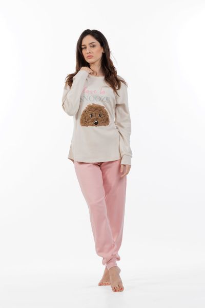 Εικόνα της Mei Βαμβακερές Γυναικείες Πιτζάμες Εκρού/Ροζ.