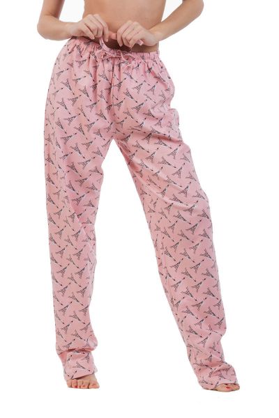 Εικόνα της Mei Βαμβακερό Γυναικείο Παντελόνι Πιτζάμας Ροζ Εμπριμέ.