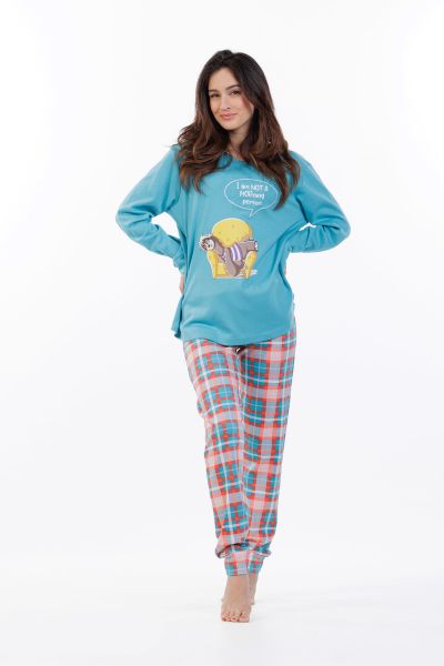 Εικόνα της Mei Βαμβακερές Γυναικείες Πιτζάμες Τιρκουάζ/Καρό.