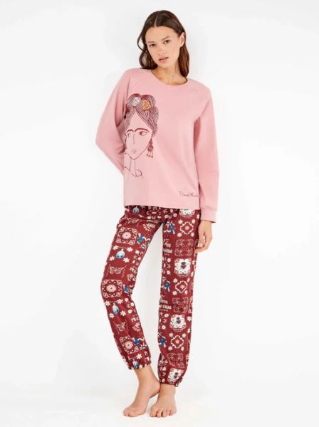 Εικόνα της Gisela Ροζ/Μπορντό Γυναικεία Πιτζάμα Frida Kahlo.